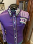 Western All Day Purple Stretch Taffeta Hidden Zipper Retro Horse Show Day Shirt