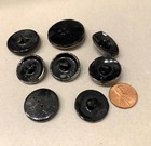 8 Vintage Art Deco Style Black Glass Buttons With Lusters-7 8  To 1  1 4 -crafts