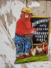 Vintage Smokey Bear Porcelain Sign Old Us Forest Service National Park Fires Usa