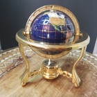 Gold Brass Table Top World Globe W gemstone Inlay And Compass