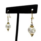 Silver And Gold Tone Clear Glass Bead Dangle Drop Earrings Crackled Beads 1 5 In