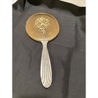Vintage Gold Toned 2 Pc Vanity Set Metal Floral Pattern Hand Held Mirror