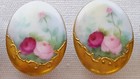5 Antique Hand Painted Porcelain Roses Floral Stud Buttons  Raised Gilding