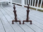Vintage Hammered Style Antique Cast Iron Andirons Pair 18 tall   47