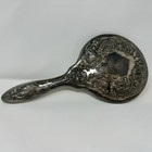 Vintage Victorian Style Floral Ornate Design Handheld Vanity Mirror Silver Toned