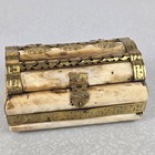 Vintage Camel Bone Brass Trinket Jewelry Box Velvet Lined 5x3x2 5  Hinged Latch