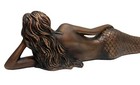 Little Dreamy Mermaid Resin Sculpture Laying Figurine 25 l Copper Finish Shelf