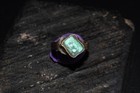 Ancient Byzantine Bronze Ring Carved Turquoise Stone Ruler Profile Signet Ring