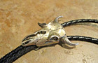 Cowboy     Vintage Navajo Sterling Silver Bull   Steer Bolo Tie Signed Sto