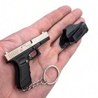 Glock 17 Black Silver Mini All Metal Keychain Replica W belt Clip Holster Ring