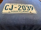 Maryland License Plate 1968 Cj 2039