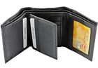 New Mens Black Genuine Leather Trifold Wallet Id Window Credit Card Case Holder