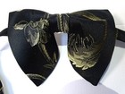 Mens Floppy Bow Tie Black Gold Floral Brocade Metallic Adjustable Pre-tied Tie