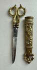 Antique German Sewing Metal Scissors In Brass Sheath Case