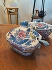 Vintage Set Of 2 Chinoiserie 1 Gravy Tureen And A 4x6 5 Serving Bowl