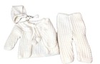 Vtg Baby Knit Bonnet Set White Handmade Crochet 1950s Bloomers Sweater 18 Months