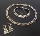 Vtg Taxco Sterling Silver Necklace Bracelet Earrings Set Inlaid Abalone Mexico