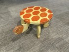 Vintage Circa 1930-40 Hand Painted Folk Art Orange Yellow Wood Turtle Foot Stool