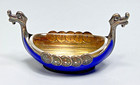 Theodor Olsen Norway Sterling Silver Cobalt Blue Enamel Salt Cellar Viking Ship