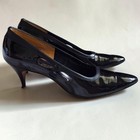 Vintage 60s Black Patent Leather Pointy Cutout Heels In Original Box 8 5