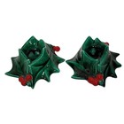 Vintage Atlantic Mold Ceramic Holly Leaf Berry Christmas Taper Candle Holder Set