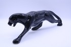Mid-century Black Panther Prowling Cat Ceramic 18  Vintage  Glossy Red Eyes 1950