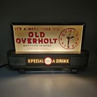 1930 s Old Overholt Whiskey Back Bar Reverse On Glass Clock Lighted Sign
