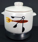 Vtg Mcm West Bend Stoneware Bean Pot Fondue Crock Electric Burner Patio Server
