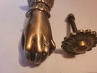 Vintage Cast Brass Door Knocker Hand   Ball With Fittings