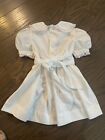 Vtg Polly Flinders Girls Sz 4 Smocked White Pink Dress Puff Sleeve Collared