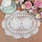 4pcs Vintage Hand Crochet Lace Doilies Oval Placemats Table Cloth Flower Doily