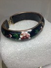 Vintage Chinese Cloisonn   Hinged Cuff Bracelet Lotus 