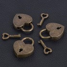 Antique Brass Heart Shape Padlock  Key Lock  Bronze  Padlock  Travel  Storage