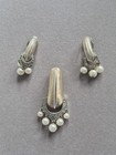 Vintage Crown Trifari Clear Rhinestone Faux Pearl Brooch And Earrings Set