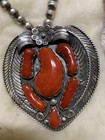 Sterling Silver Red Coral Heart Jewelry Set Necklace Earrings Ring Signed