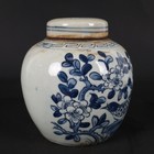 Chinese Old Porcelain Blue And White Double Happiness Pattern Lid Jar