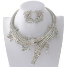 Silver Tone Metal Large Crystal Rhinestone Alligator Necklace Earring Set Nk2   