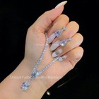 18k White Gold Plated Tennis Necklace Earrings Set Made W Swarovski Crystal