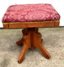 Antique Swivel Piano Stool By Eastlake  Red Upholstery  Needs Refinishing 