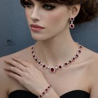 Jewelry Set Red Cubic Zirconia White Gold Plated Necklace Bracelet Earrings 6259