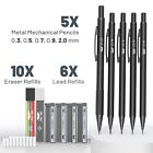  - Metal Mechanical Pencil Set With Lead And Eraser Refills 5 Sizes Black 0 3 