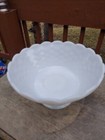 Vintage Milk Glass Footed Centerpiece fruit Bowl With Diamond Quilt Pattern 