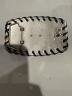 Western Leather-wrapped Silver Tone Metal Belt Buckle Floral Beaded 1 5  Mexico