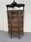 67217 Antique Victorian Oak Bow Glass Curio China Cabinet