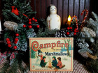Primitive Retro Vintage Style Christmas Campfire Marshmallows Winter Wooden Sign
