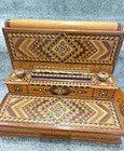 Vintage Portable Inlaid Veneered   Mother Of Pearl Traveling Writing Desk