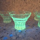 Vintage Italian Set Of 5 Shot Glasses Uranium Glows Cut Glass Design 