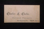 Providence Ri Charles F Clarke Pharmacist Homeopathic Rare Antique Trade Card
