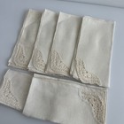 Vtg Set 6 Linen Napkins Ecru Cream W filet Crochet Lace Corner 16    Cottagecore