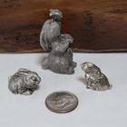 Vintage  Miniature Pewter Bunny rabbits  lot Of 3  Adorable